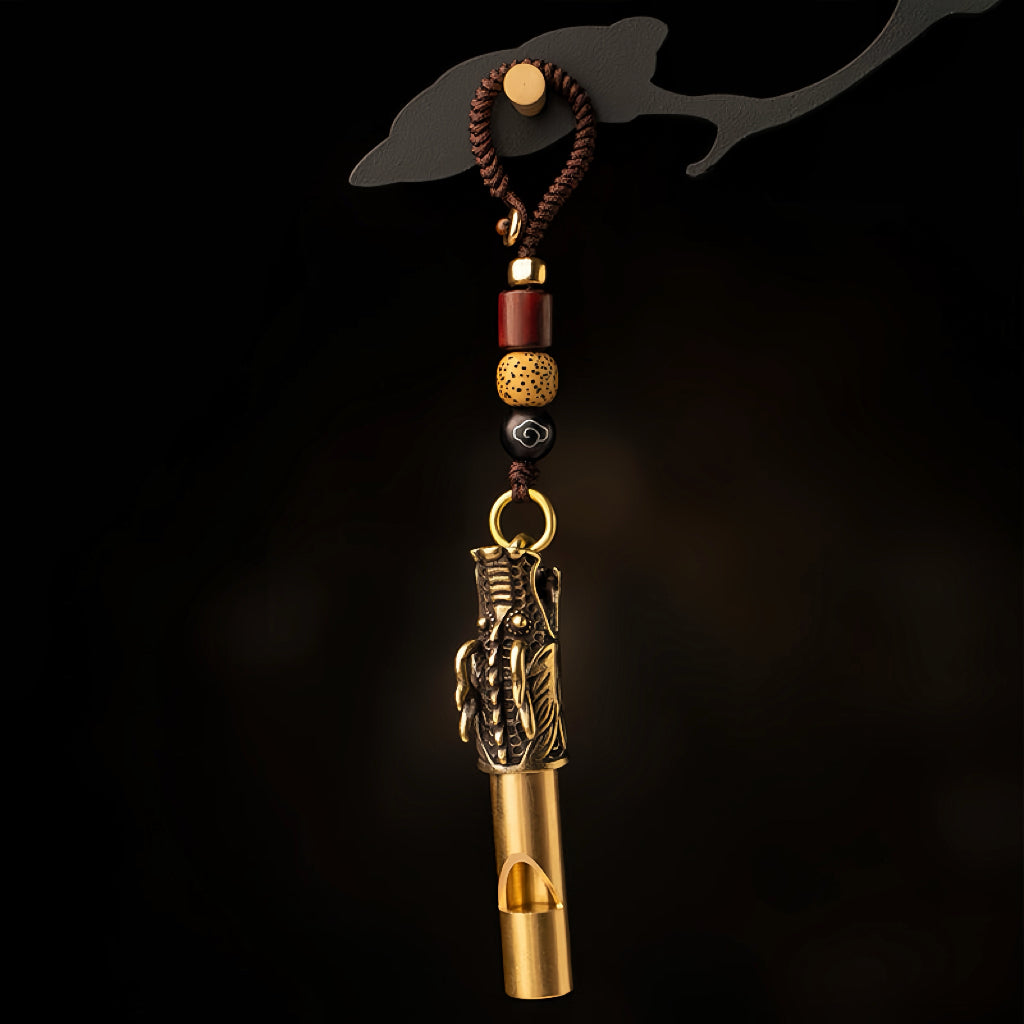 Brass Dragon Head Whistle Keychain with Cord