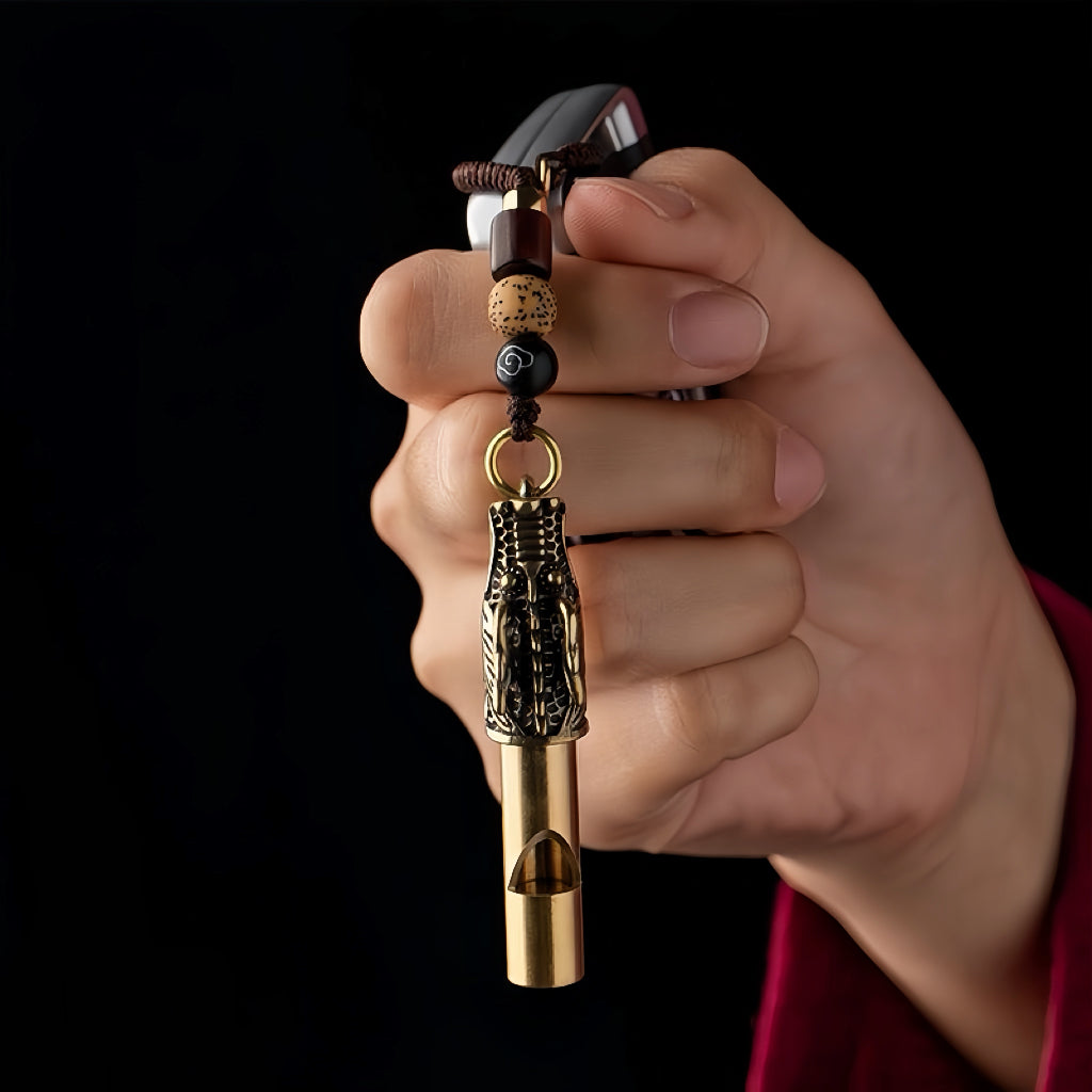 Brass Dragon Head Whistle Keychain with Cord
