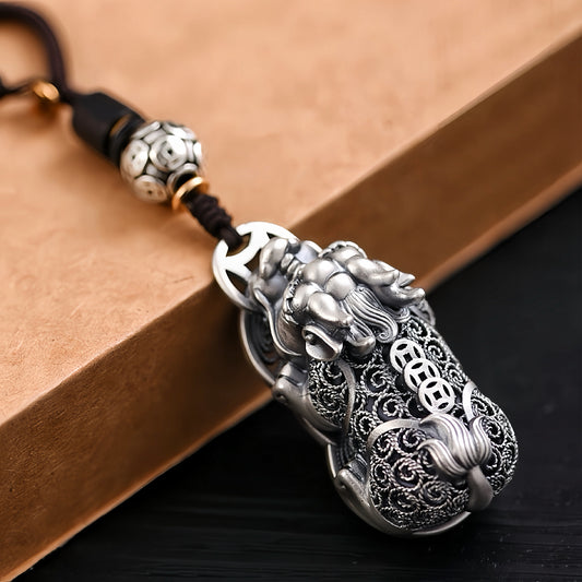 Hollow Carved Silver Pixiu Keychain