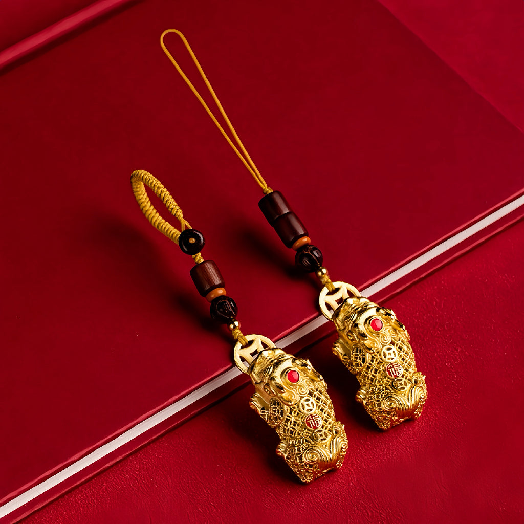 Porta-chaves Pixiu Dourado para Atrair Riqueza