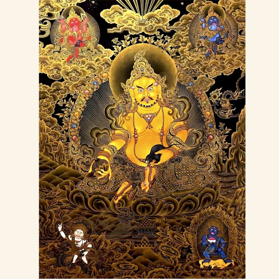 Yellow Jambhala Wall Scroll for Wealth and Abundance