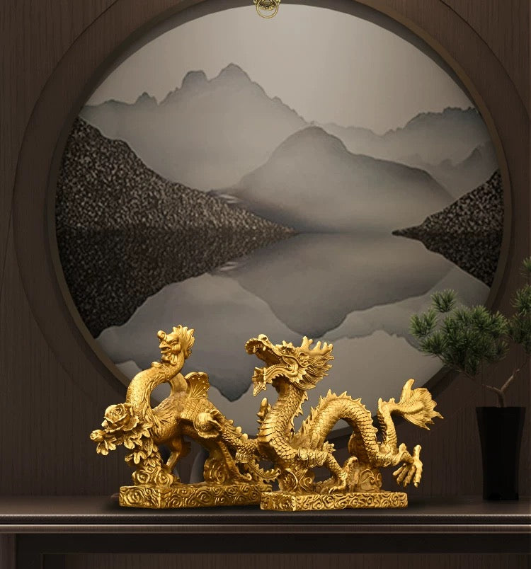 Auspicious Dragon and Phoenix Harmony Statues