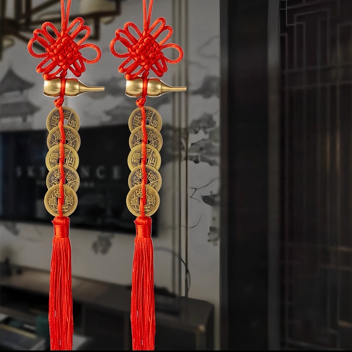 Brass Five Emperor Coins Hanging Ornament