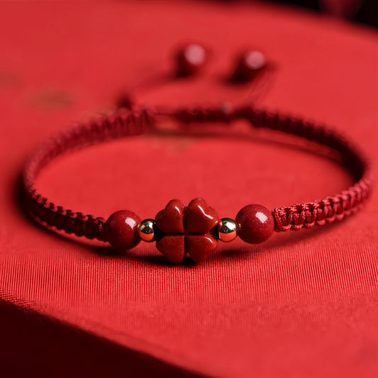 Cinnabar Four-Leaf Clover Red String Bracelet