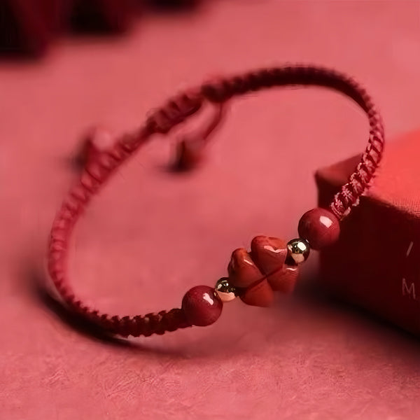 Cinnabar Four-Leaf Clover Red String Bracelet