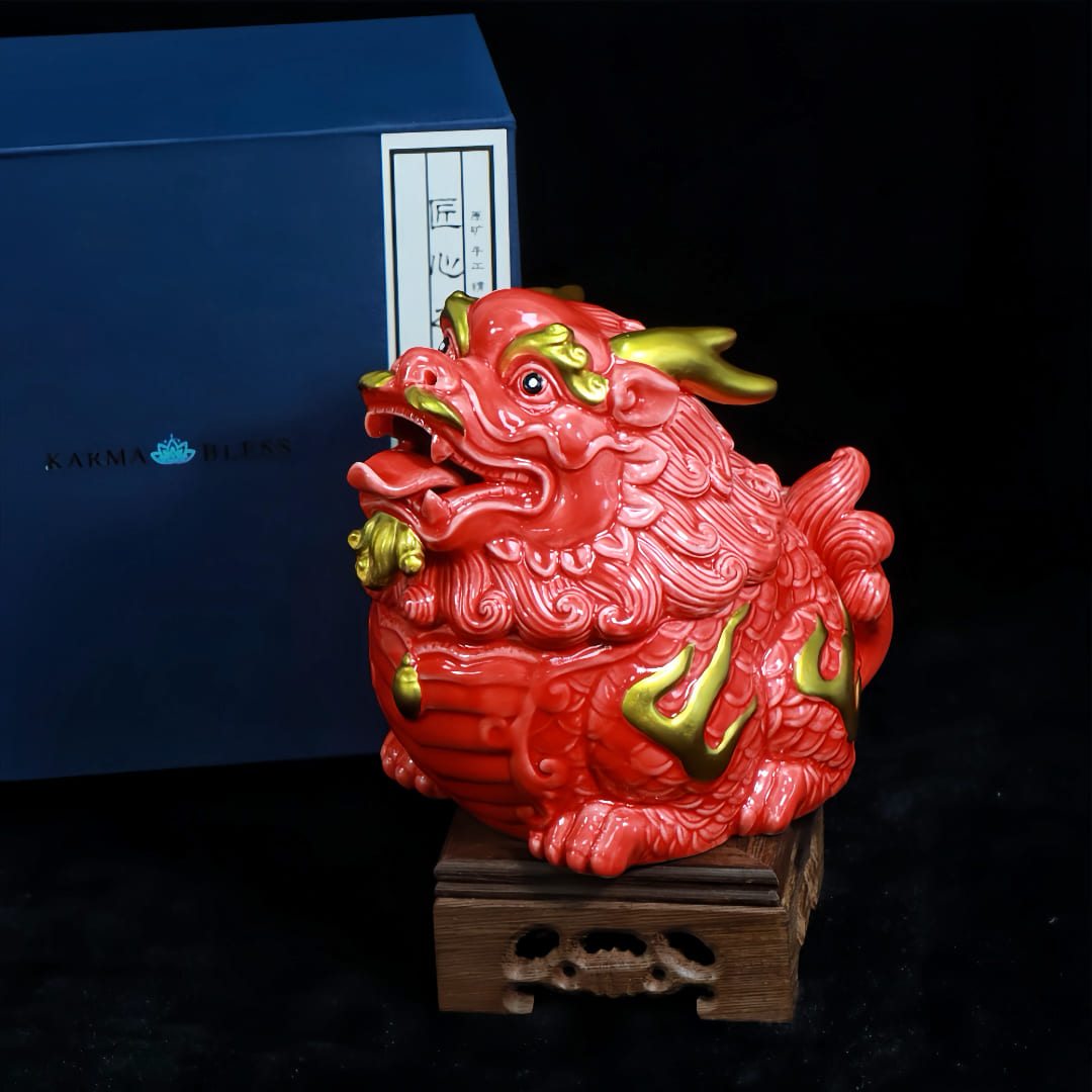 Ceramic Qilin Feng Shui Statue with Gift Box