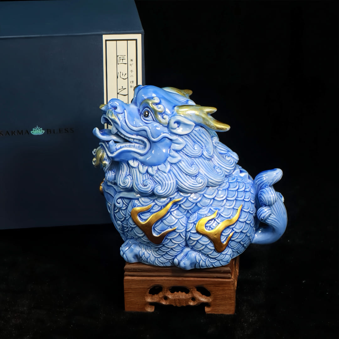 Ceramic Qilin Feng Shui Statue with Gift Box