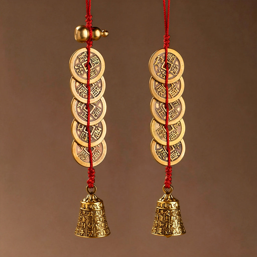 Brass Five Emperor Coins Hanging Ornament