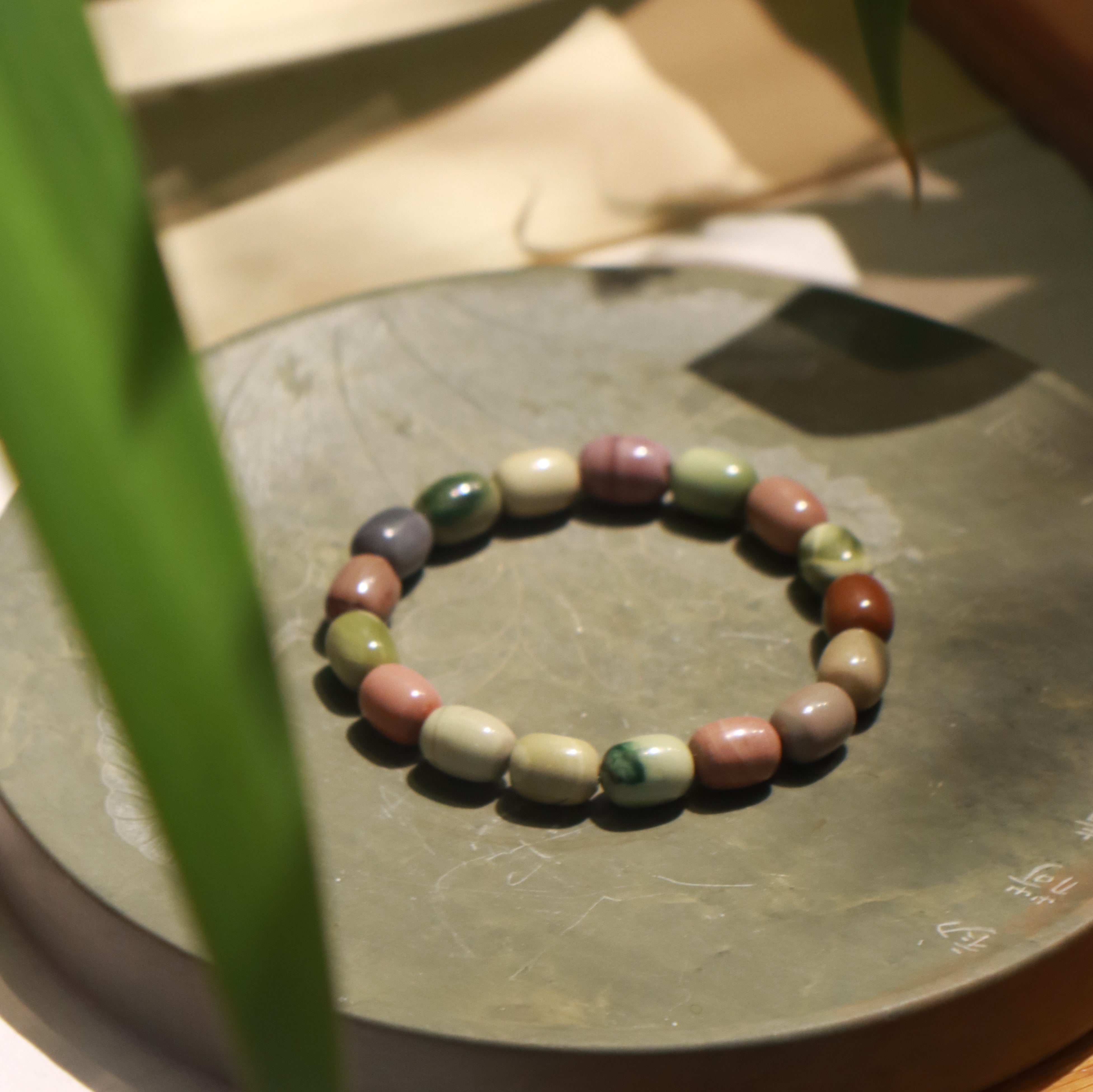 Alashan Agate Oval Bead Bracelet - Delicate Healing - Karmabless