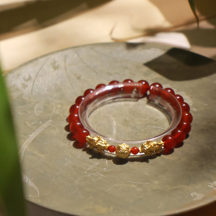 Red Agate Dragon Powerful Bracelet - Mental Strength — close view