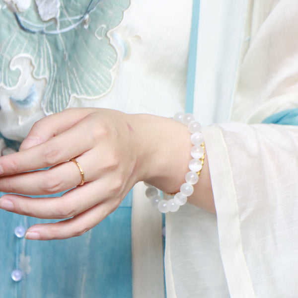 Metal Element - White Gypsum Stone Bracelet - Wise Thoughts