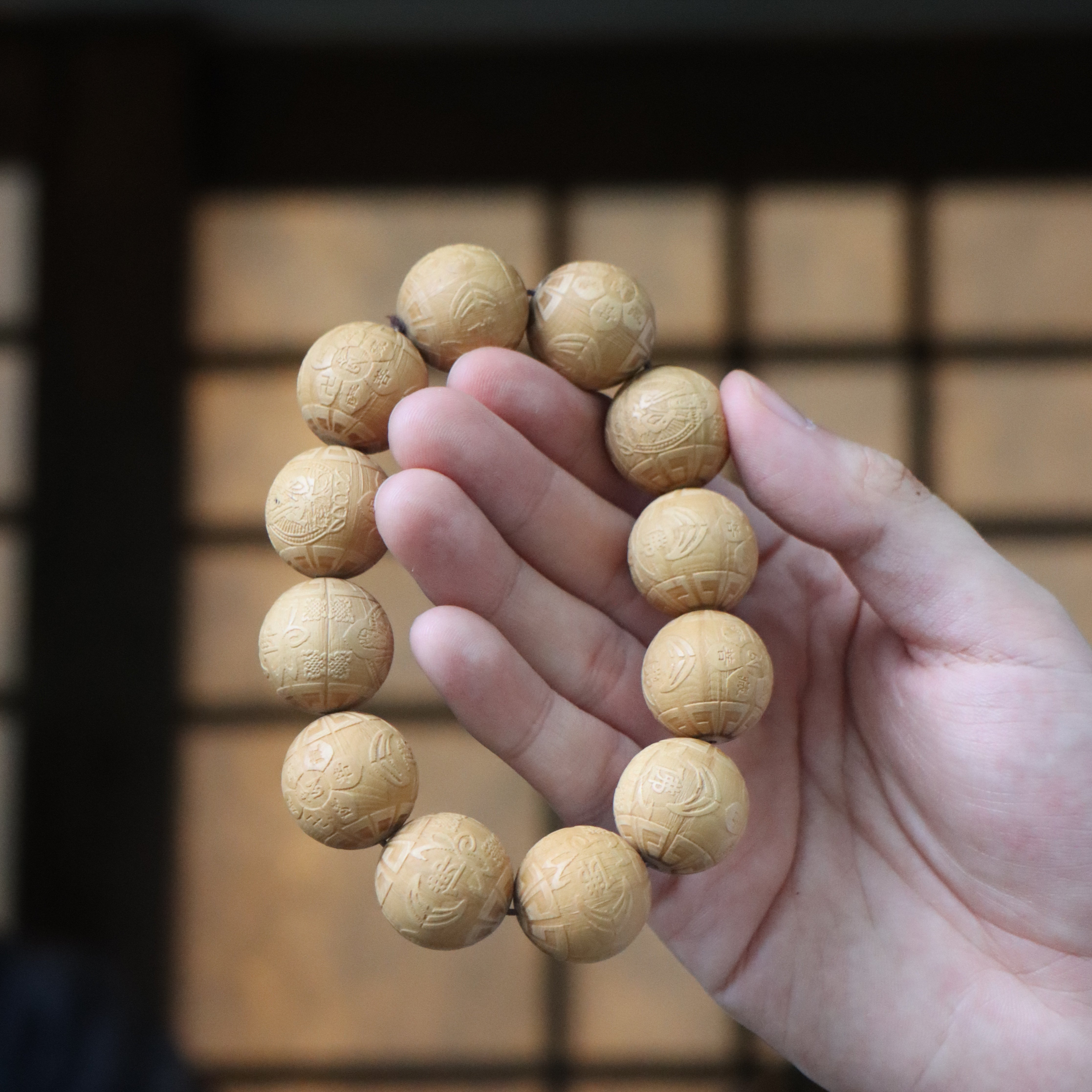 Six Path Wood Embossed Buddha Bracelet - Wood Of Good Fortune - Karmabless