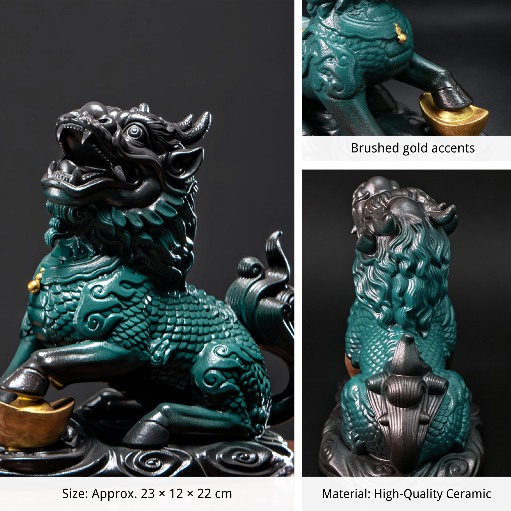 Large Ceramic Qilin Pair Statues for Feng Shui Home Decor