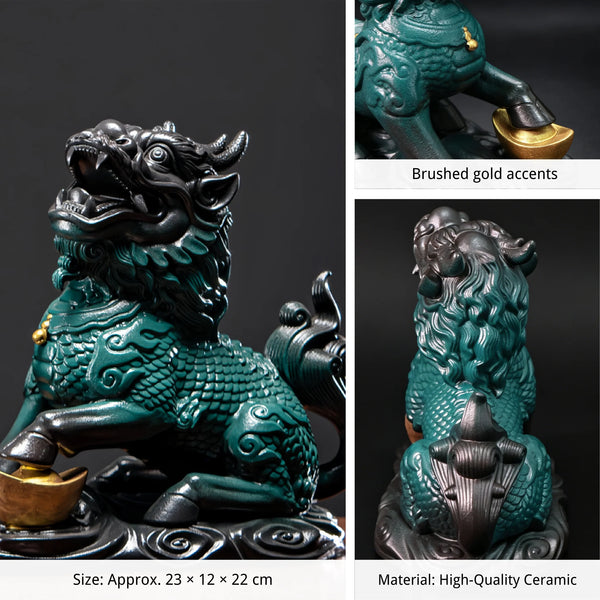 Large Ceramic Qilin Pair Statues for Feng Shui Home Decor