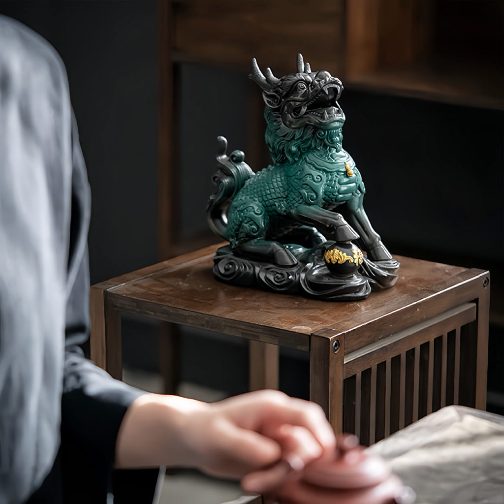 Large Ceramic Qilin Pair Statues for Feng Shui Home Decor