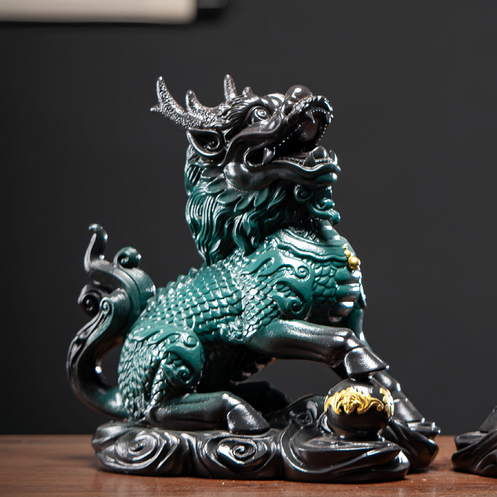 Large Ceramic Qilin Pair Statues for Feng Shui Home Decor