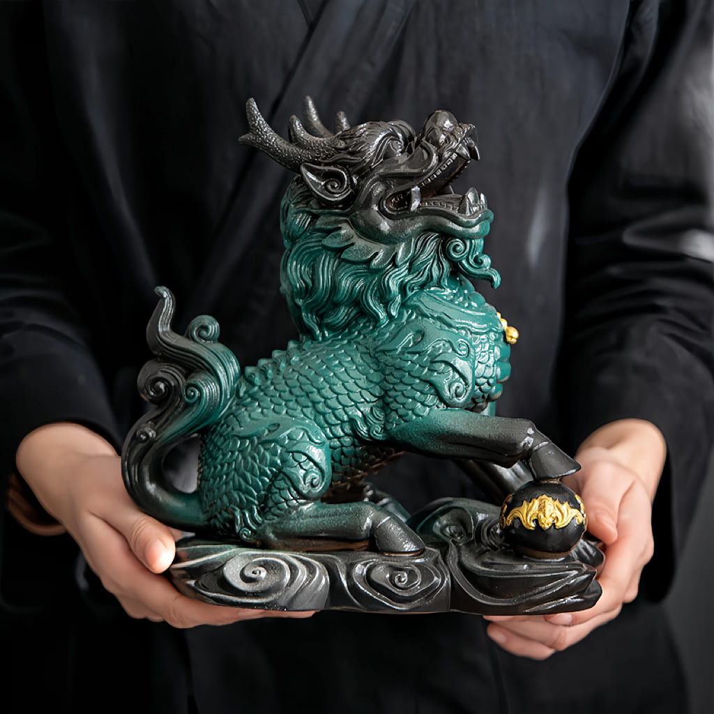Large Ceramic Qilin Pair Statues for Feng Shui Home Decor