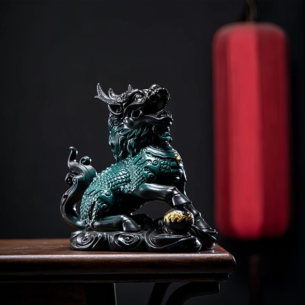 Large Ceramic Qilin Pair Statues for Feng Shui Home Decor