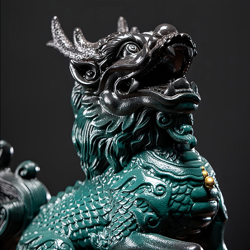 Large Ceramic Qilin Pair Statues for Feng Shui Home Decor