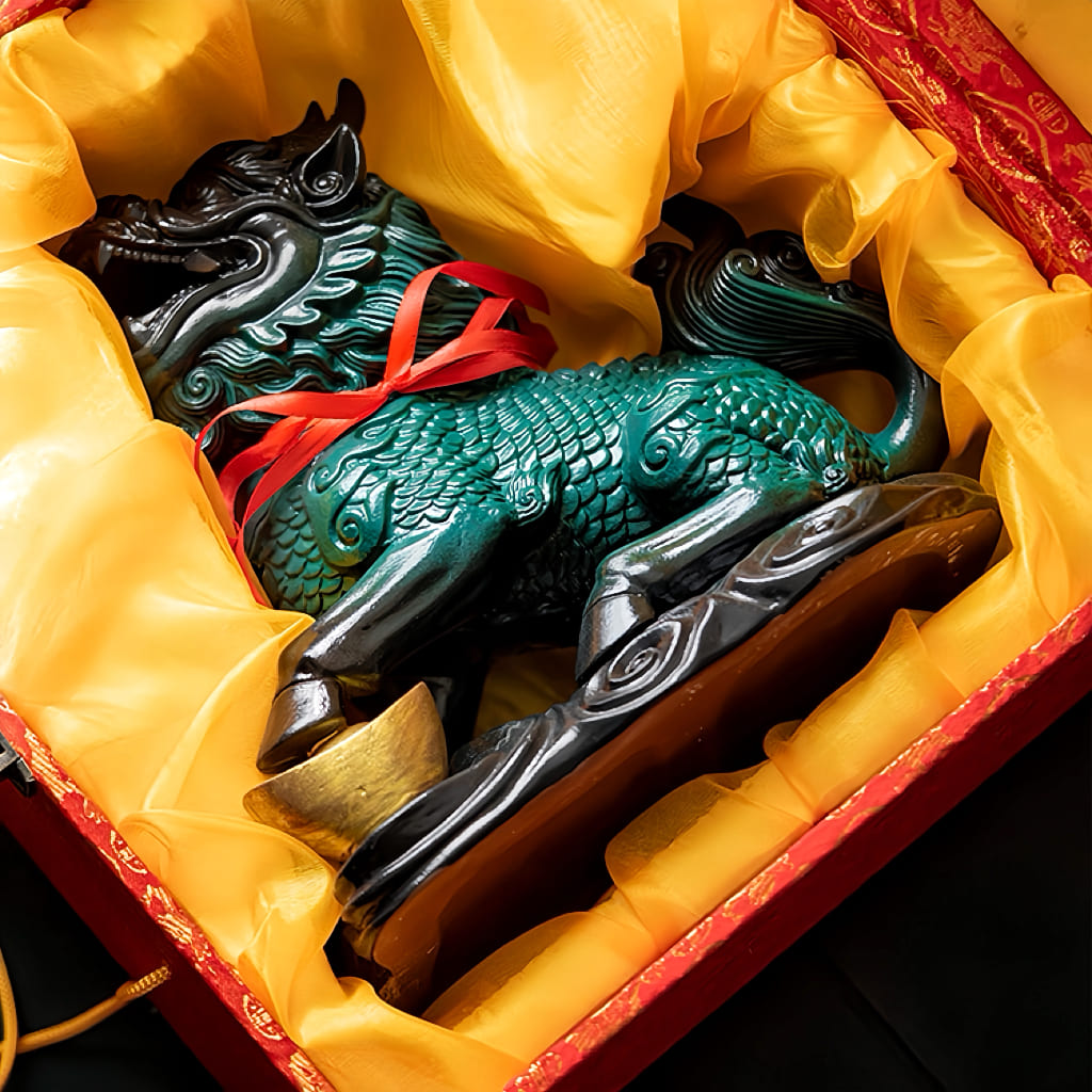 Large Ceramic Qilin Pair Statues for Feng Shui Home Decor