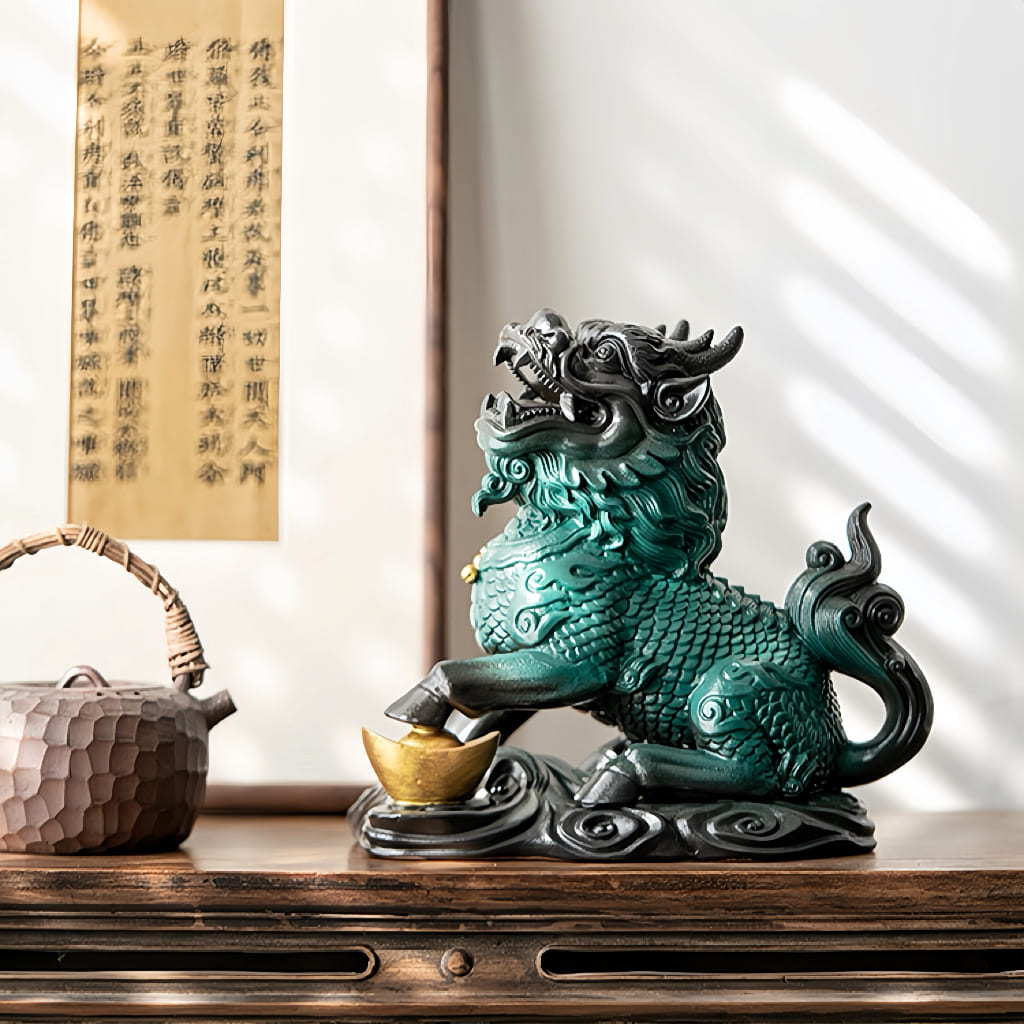 Large Ceramic Qilin Pair Statues for Feng Shui Home Decor