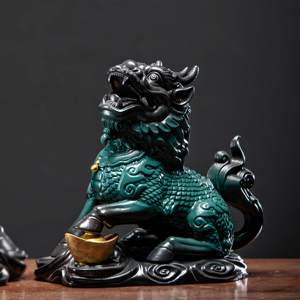 Large Ceramic Qilin Pair Statues for Feng Shui Home Decor