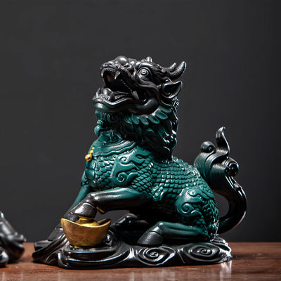 Large Ceramic Qilin Pair Statues for Feng Shui Home Decor