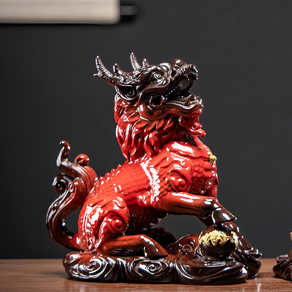 Large Ceramic Qilin Pair Statues for Feng Shui Home Decor