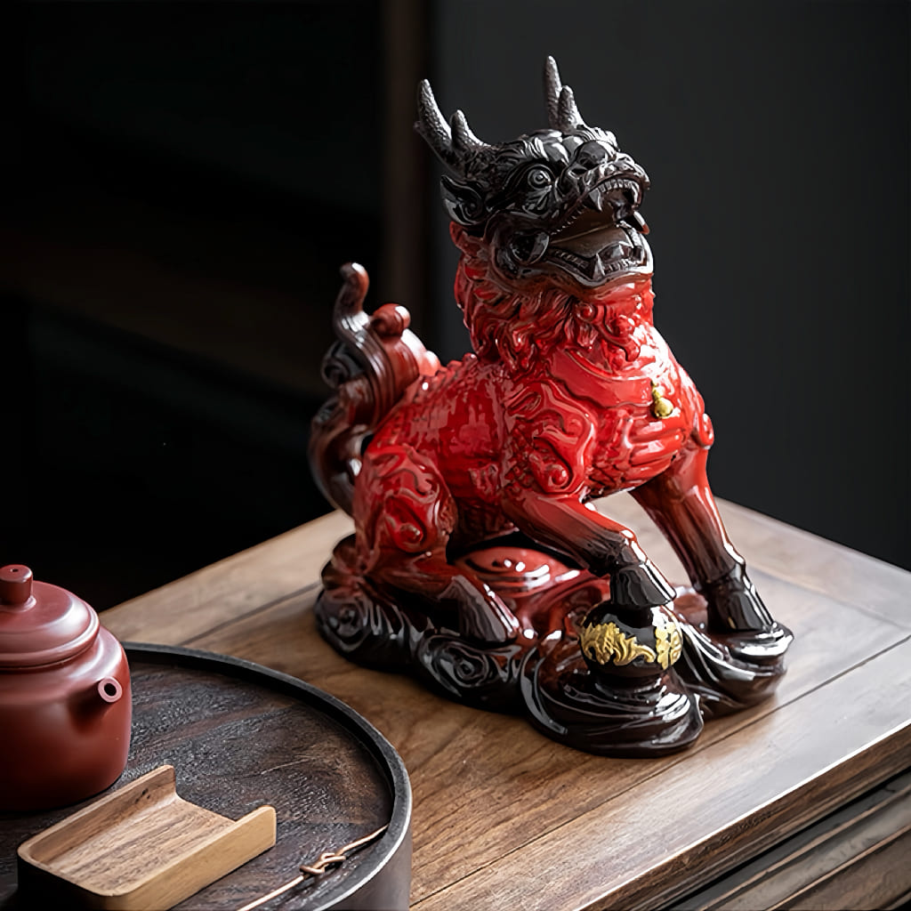 Large Ceramic Qilin Pair Statues for Feng Shui Home Decor