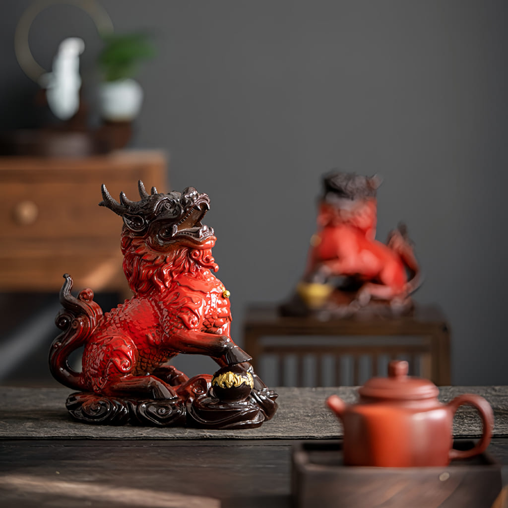 Large Ceramic Qilin Pair Statues for Feng Shui Home Decor