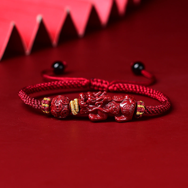 Natural Cinnabar Feng Shui Pixiu Red String Bracelet