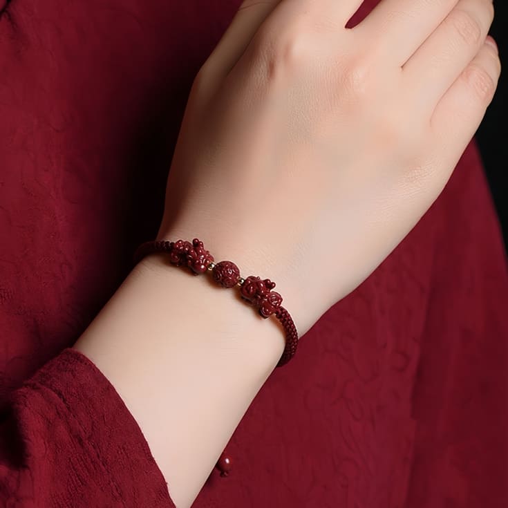 Cinnabar Feng Shui Pixiu Red String Bracelet