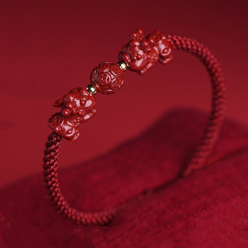 Cinnabar Feng Shui Pixiu Red String Bracelet