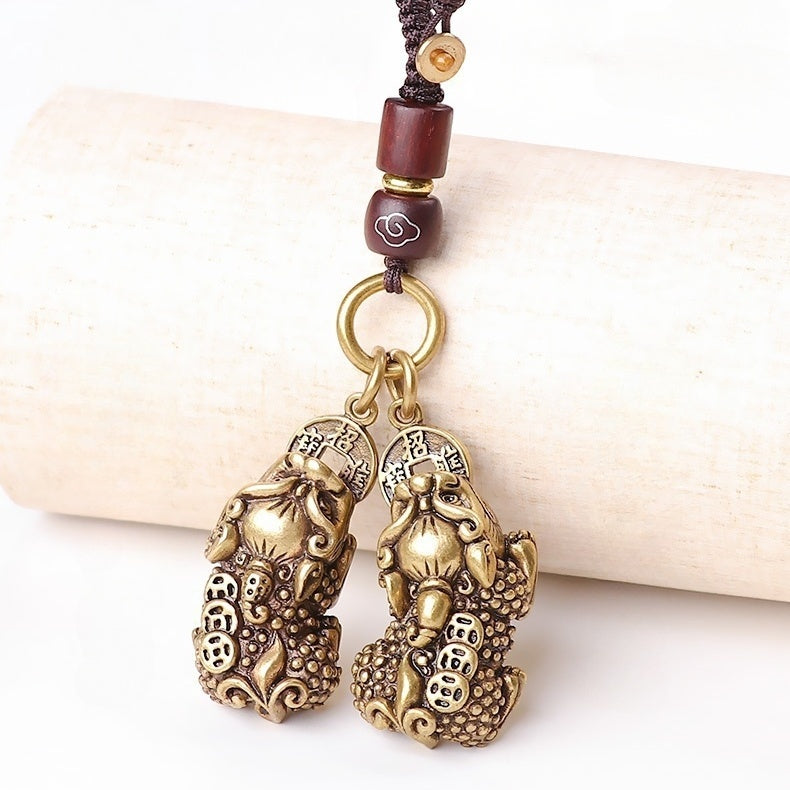 Solid Brass Male & Female Pixiu Wealth Keychain