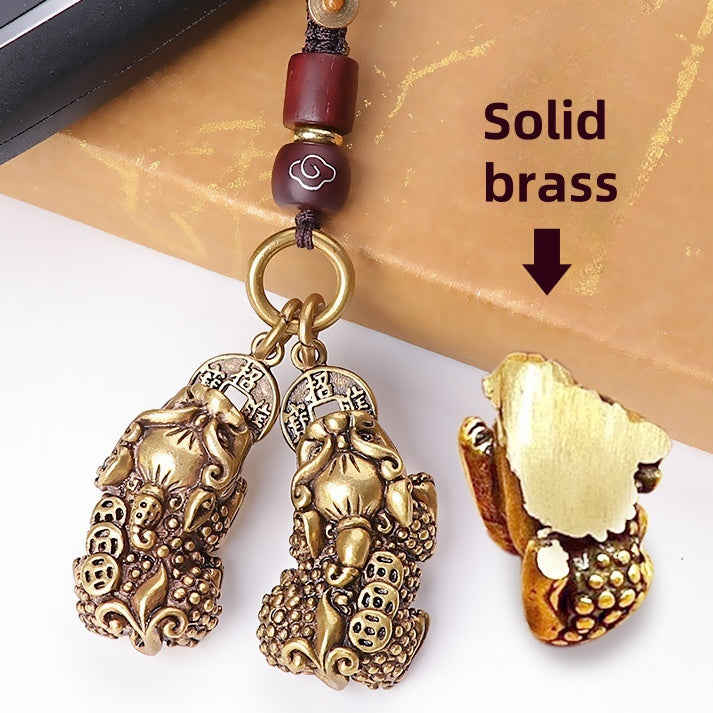Solid Brass Male & Female Pixiu Wealth Keychain