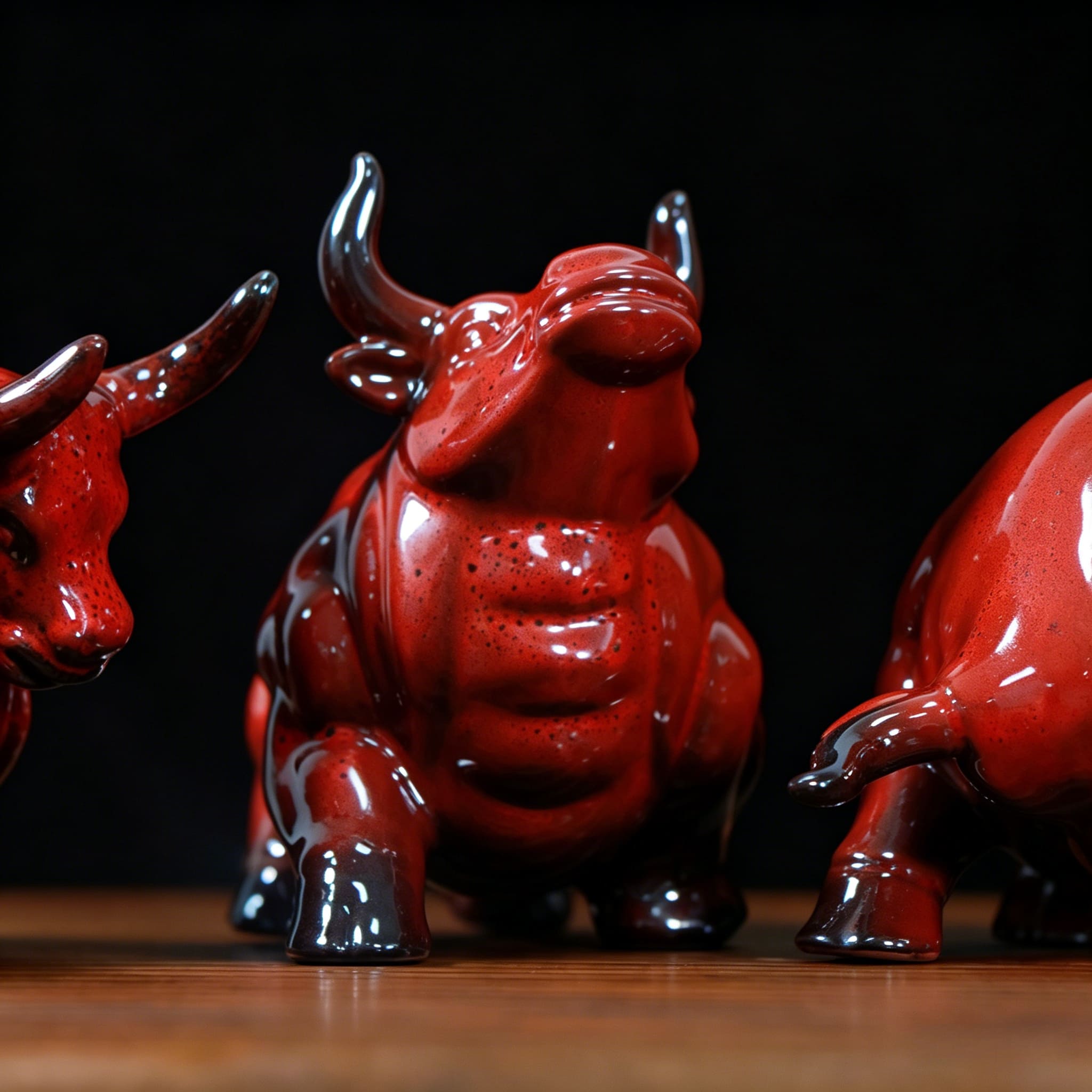 Red Ceramic Zodiac Ox Figurine Set for Good Luck Decor