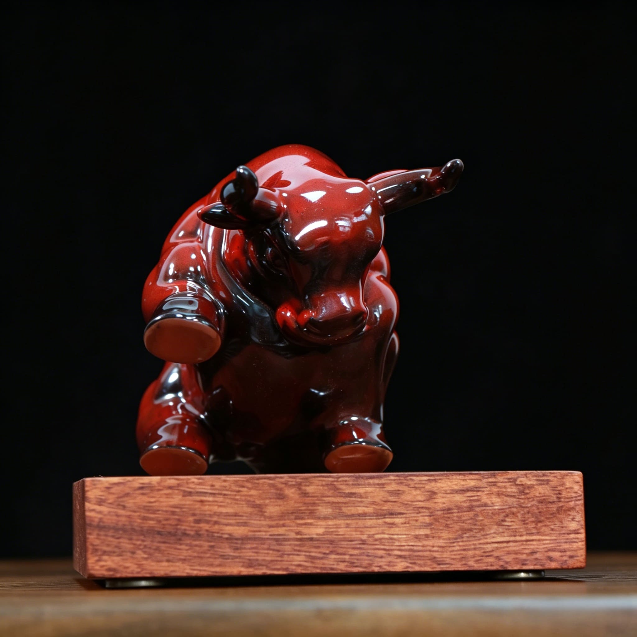 Red Ceramic Zodiac Ox Figurine Set for Good Luck Decor