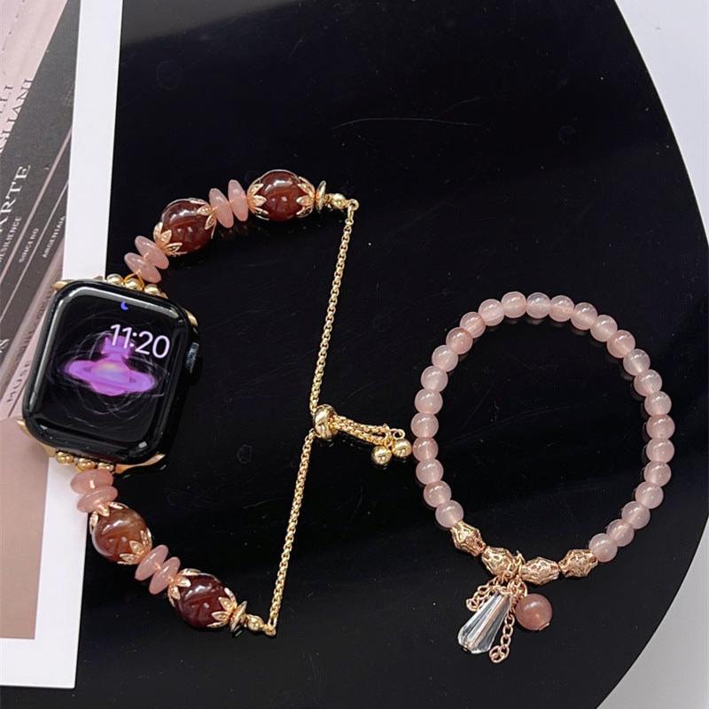 Rouge Beaded Bracelet & Beaded Apple Watch Band