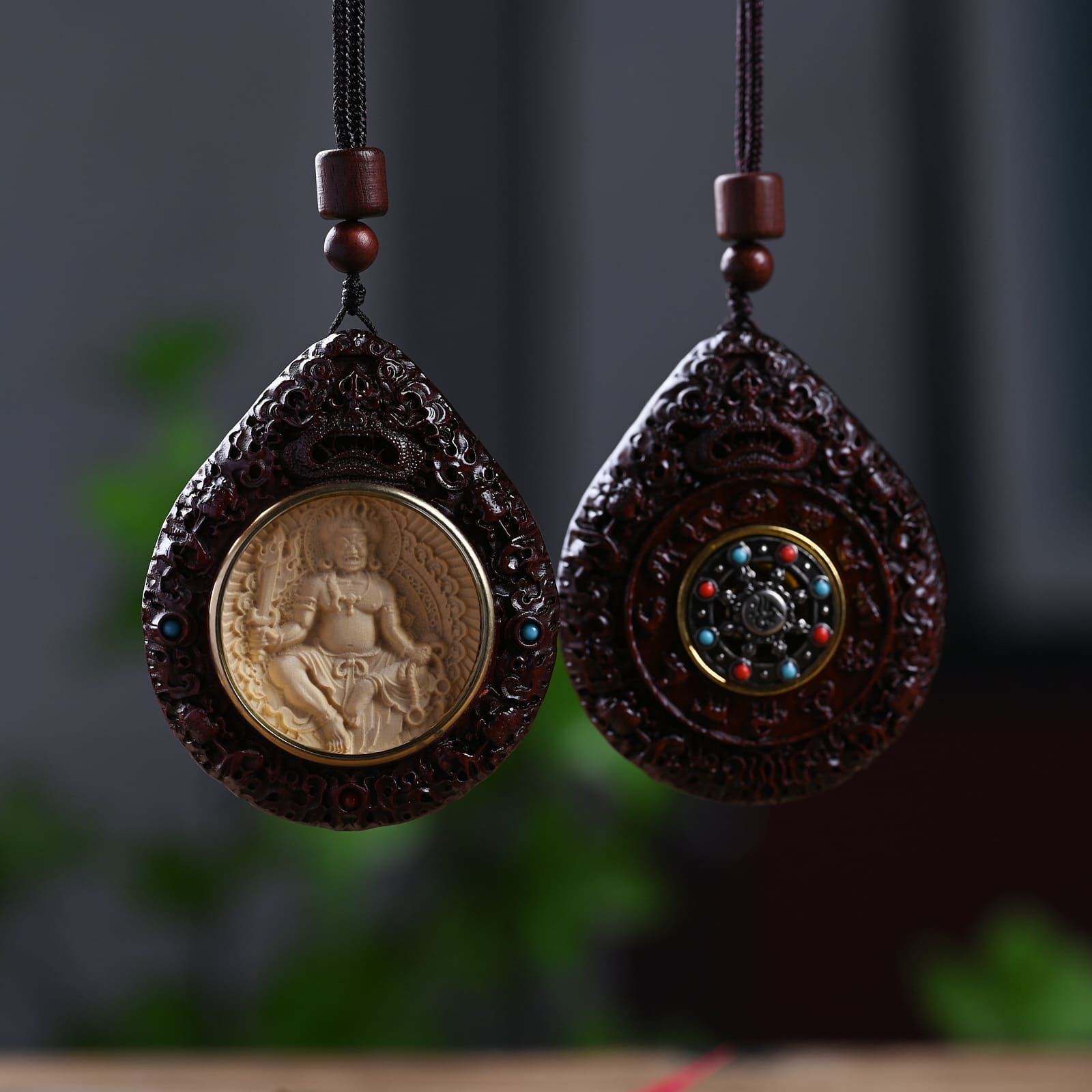 Boxwood and Zitan Wood Zodiac Guardian Bodhisattva Pendant