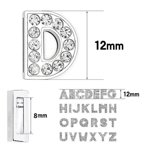 26 Silver Rhinestone Alphabet Letter A-Z Slide Charm Wristbands DIY Bracelet - Letter Size