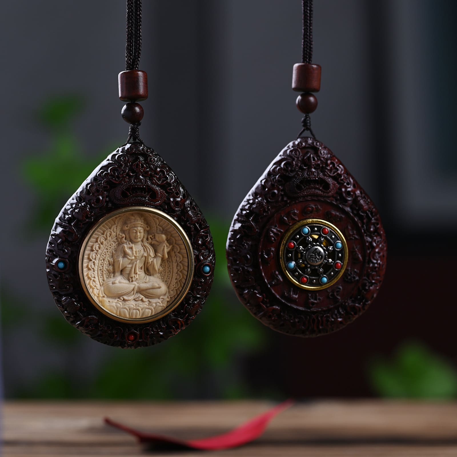Boxwood and Zitan Wood Zodiac Guardian Bodhisattva Pendant