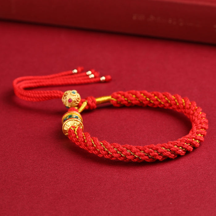 Tibetan Twisted Blessing Red String Bracelet — material detail