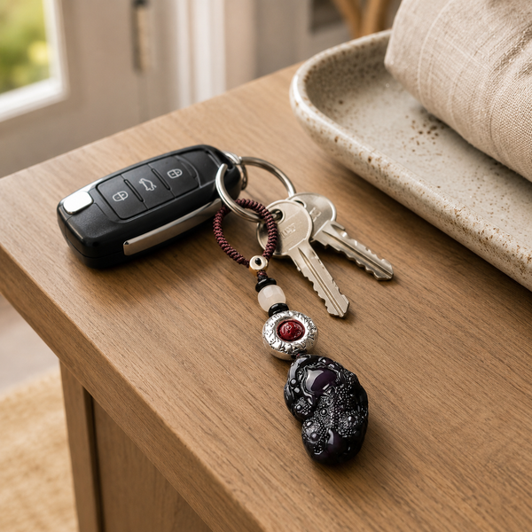 Black Obsidian Male & Female Pixiu Wealth Keychain