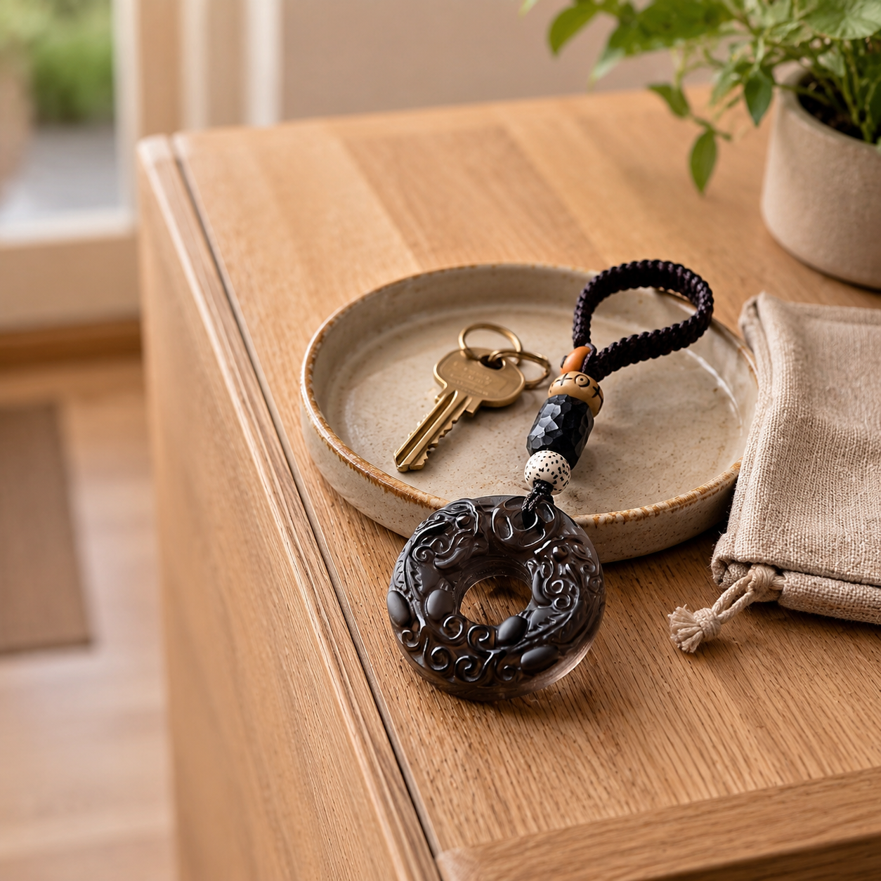 Ice Obsidian Pixiu Wealth & Protection Keychain
