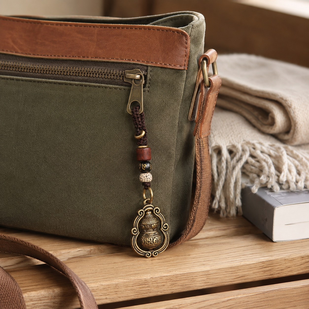 Rotating Brass Hulu Keychain for Peace, Protection & Turning Luck