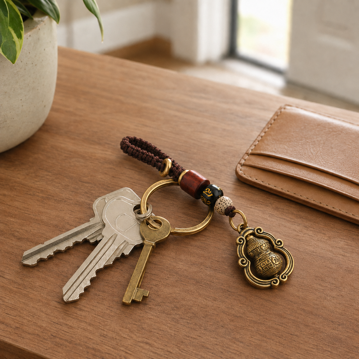 Rotating Brass Hulu Keychain for Peace, Protection & Turning Luck