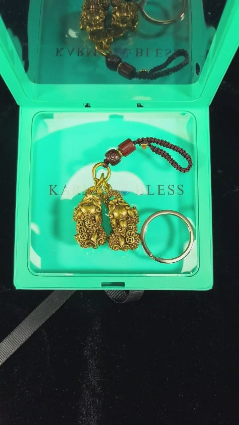 Solid Brass Male & Female Pixiu Wealth Keychain