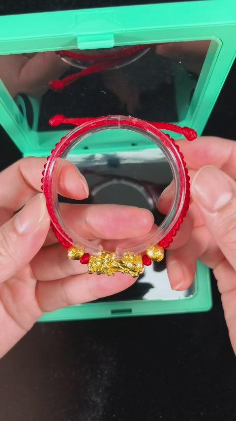 Pulseira Feng Shui Pixiu com Cordão Vermelho Sorte e Riqueza