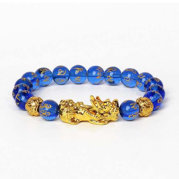 Six Words Mantra Feng Shui Pixiu Blue Crystal Bracelet