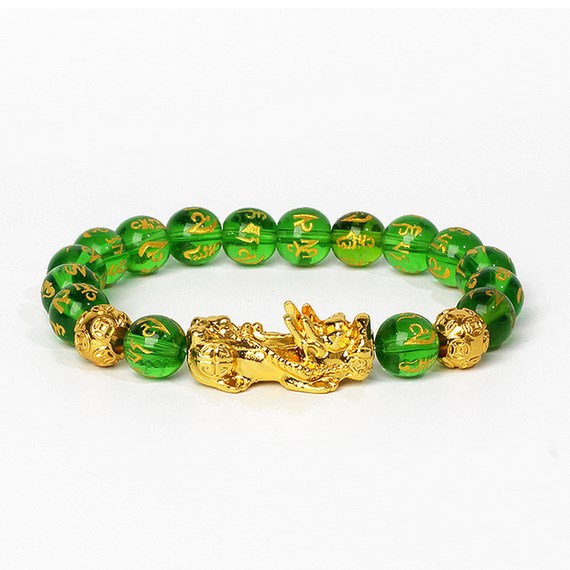 Six Words Mantra Feng Shui Pixiu Green Crystal Bracelet